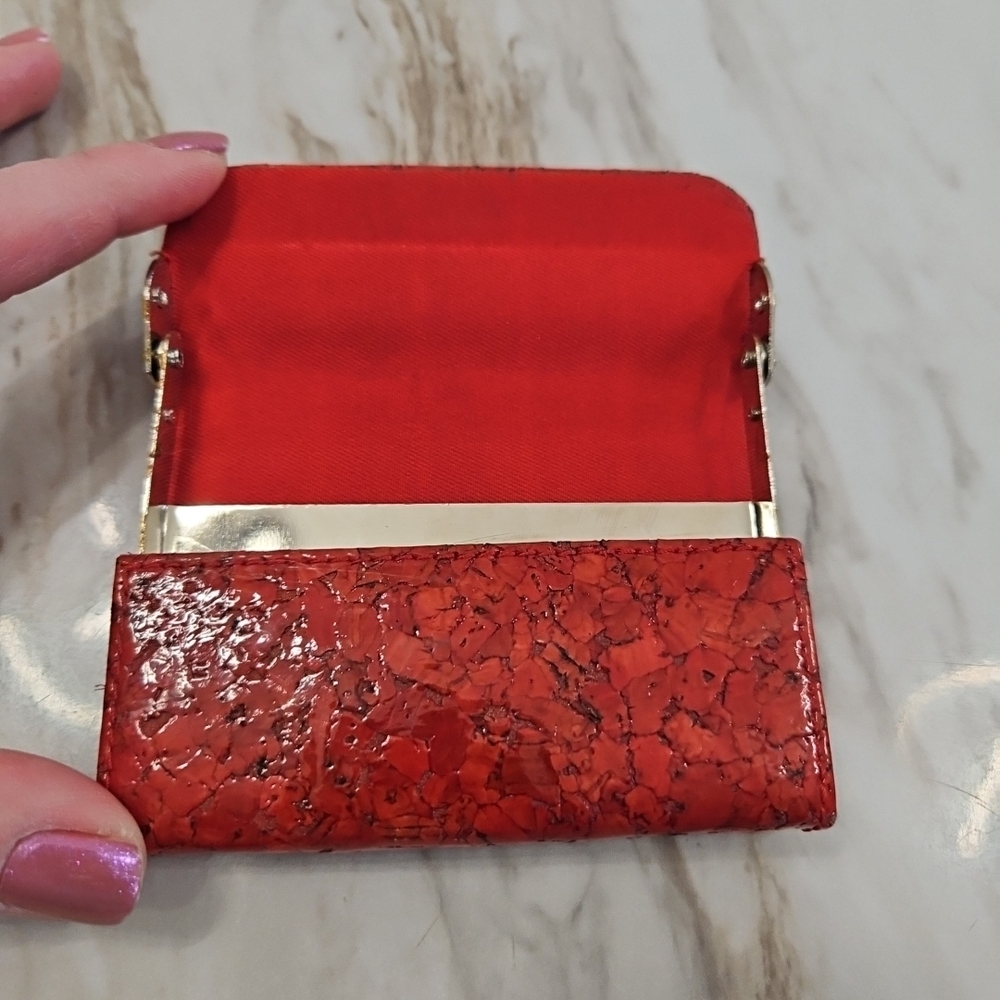 Red Cork Textured Patent Card Case with Slider